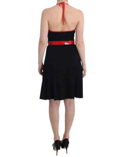 Roccobarocco Palladio Dress Black Red Belt Knee Length