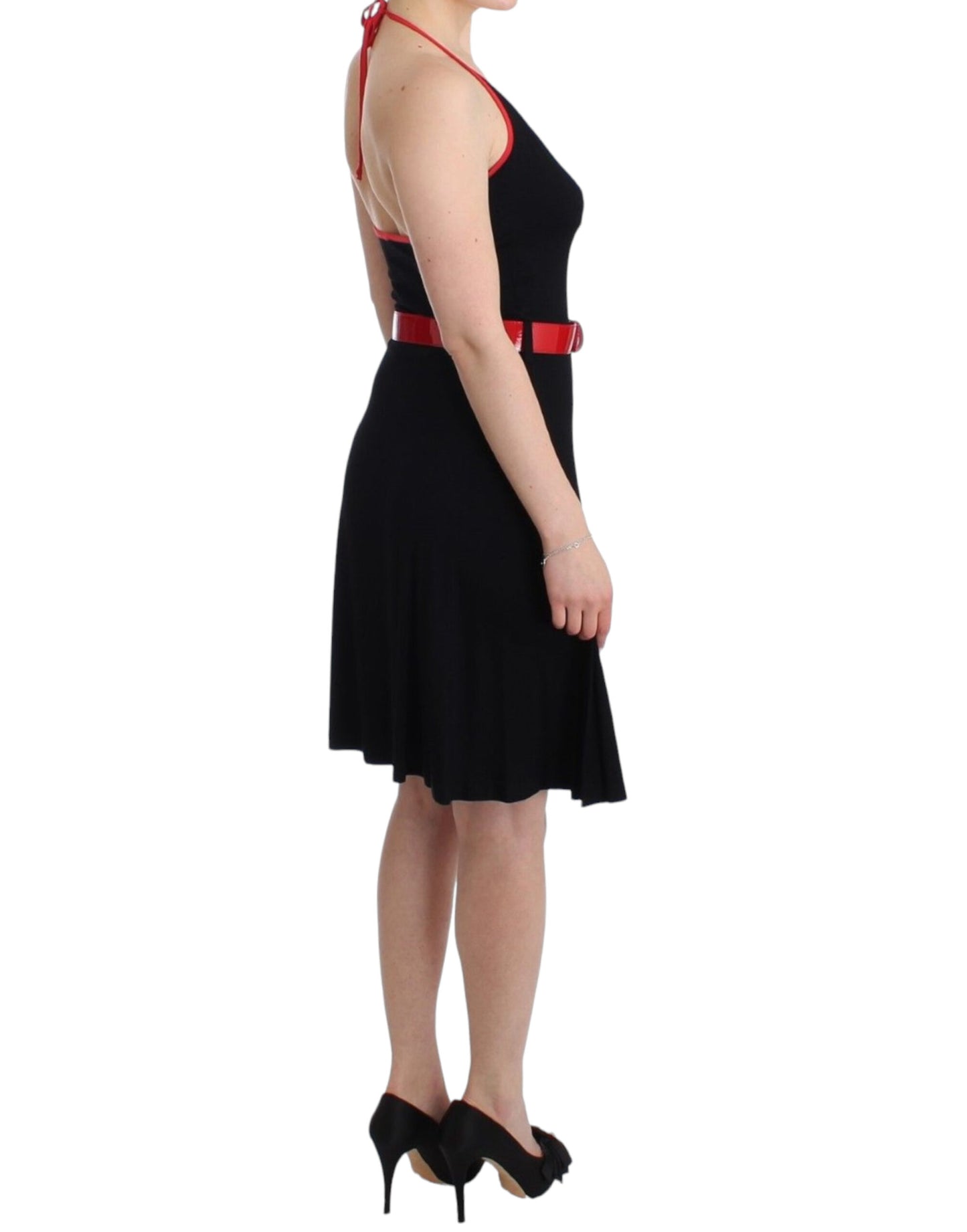 Roccobarocco Palladio Dress Black Red Belt Knee Length