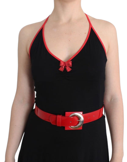 Roccobarocco Palladio Dress Black Red Belt Knee Length