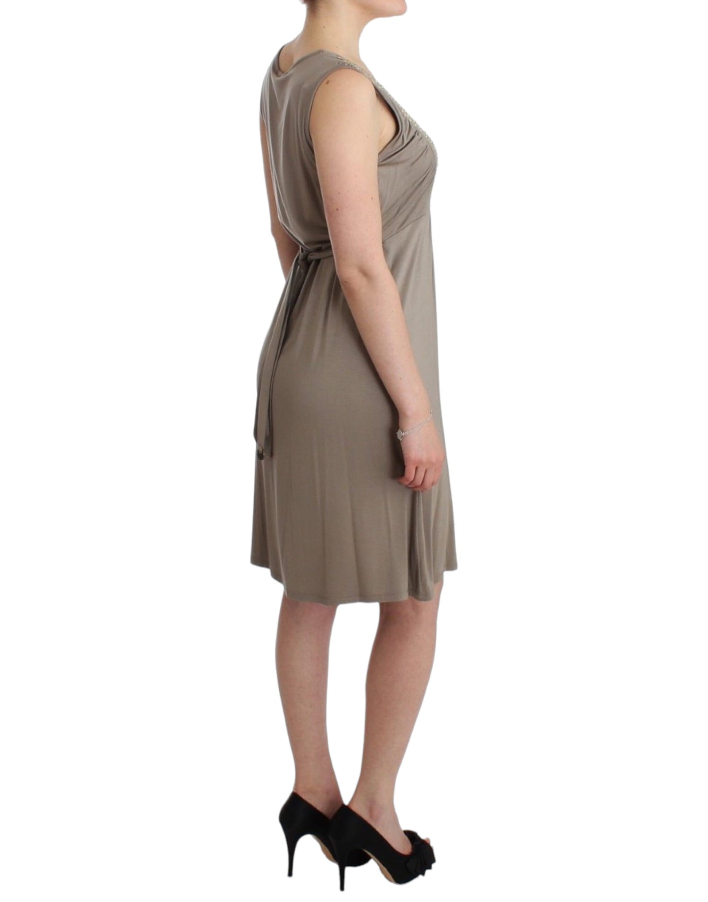 Roccobarocco Sheath Dress Khaki Knee Length Studded