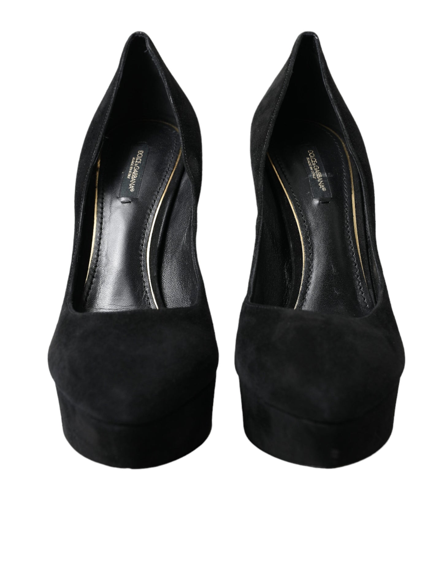 Dolce &amp; Gabbana Black Suede Leather Platform Heel Pumps Shoes