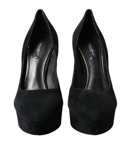 Dolce &amp; Gabbana Black Suede Leather Platform Heel Pumps Shoes