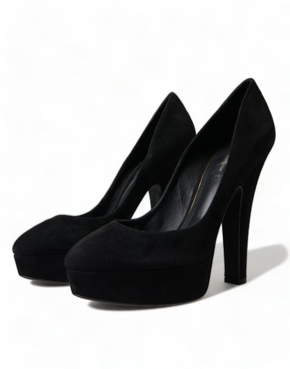 Dolce &amp; Gabbana Black Suede Leather Platform Heel Pumps Shoes