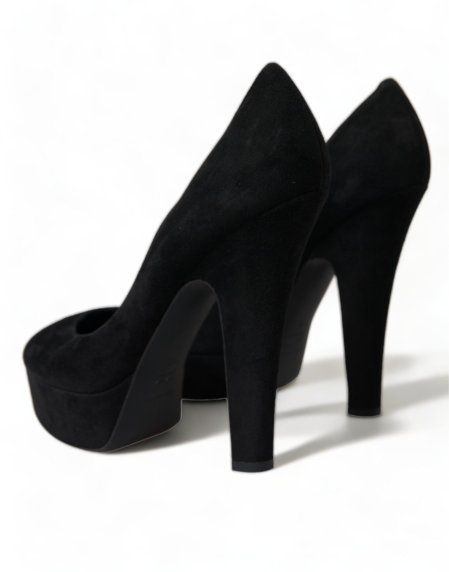 Dolce &amp; Gabbana Black Suede Leather Platform Heel Pumps Shoes