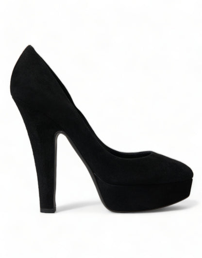 Dolce &amp; Gabbana Black Suede Leather Platform Heel Pumps Shoes