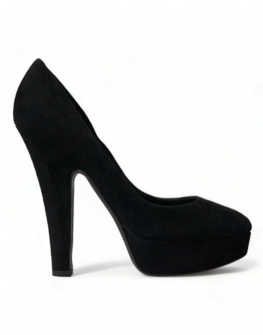 Dolce &amp; Gabbana Black Suede Leather Platform Heel Pumps Shoes