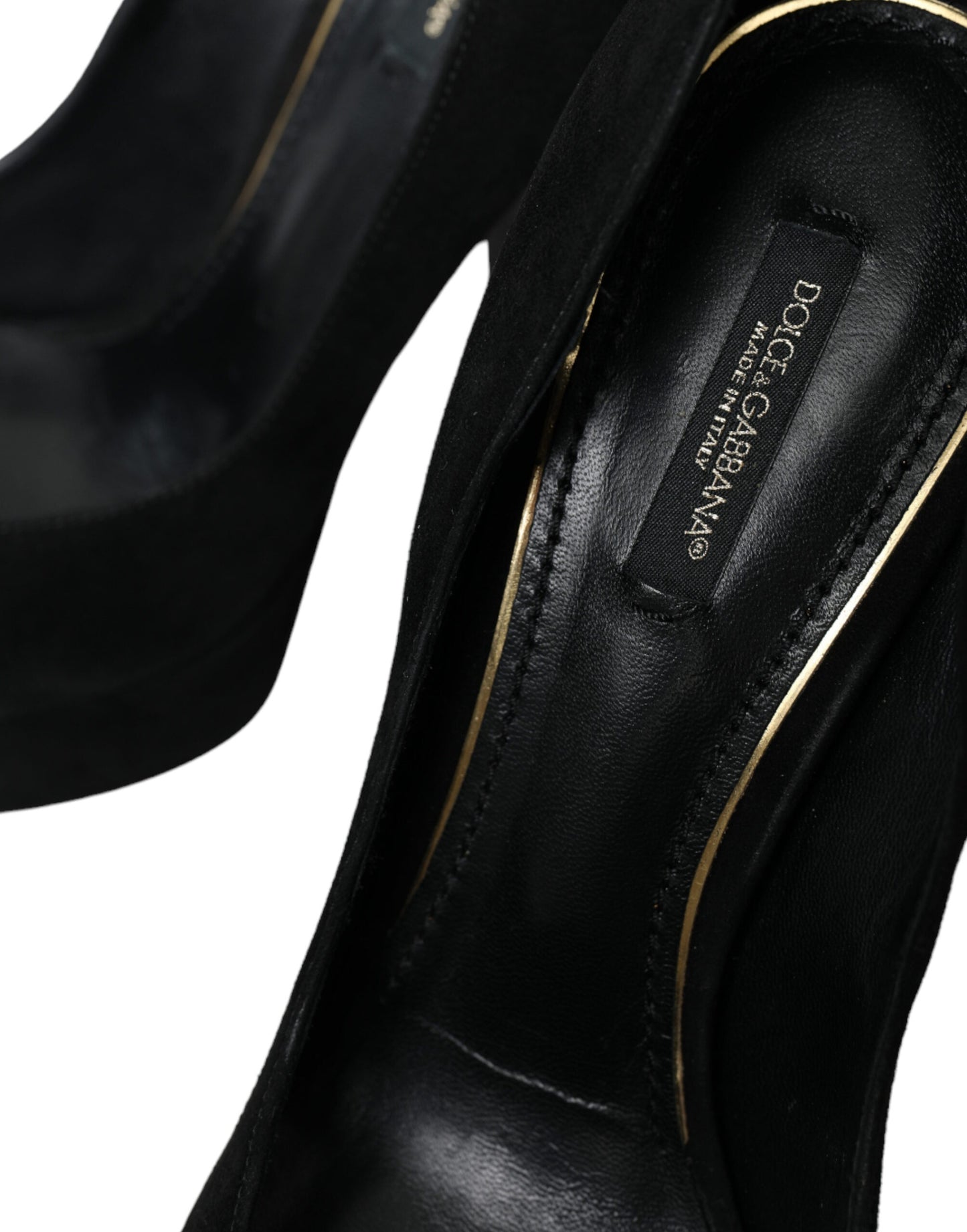 Dolce &amp; Gabbana Black Suede Leather Platform Heel Pumps Shoes