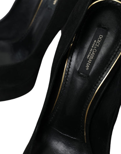 Dolce &amp; Gabbana Black Suede Leather Platform Heel Pumps Shoes