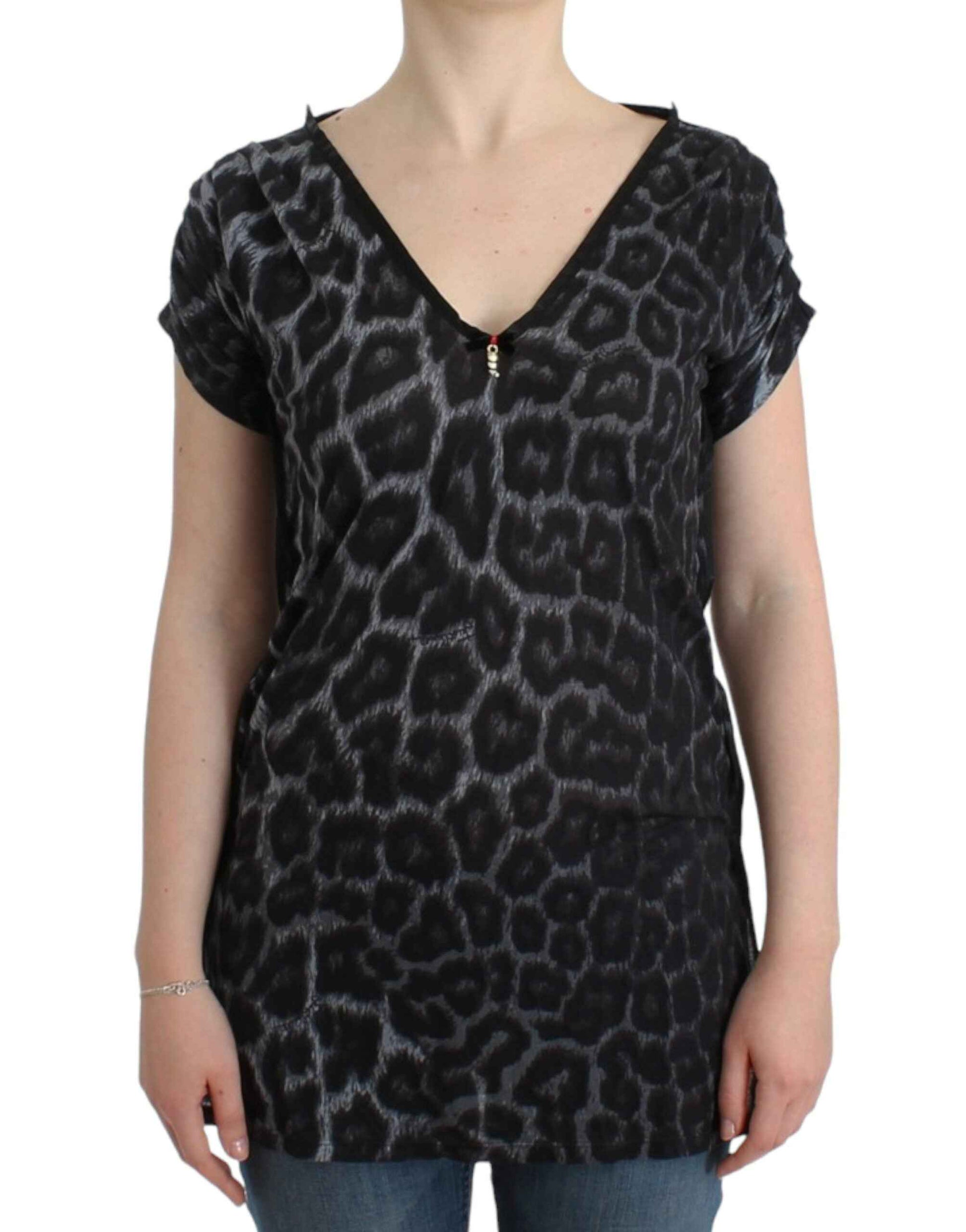 Cavalli Gray leopard v-neck top