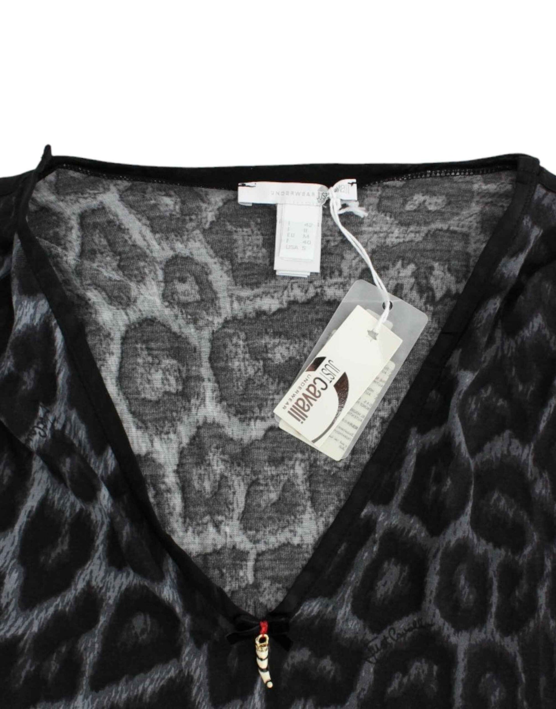 Cavalli Gray leopard v-neck top