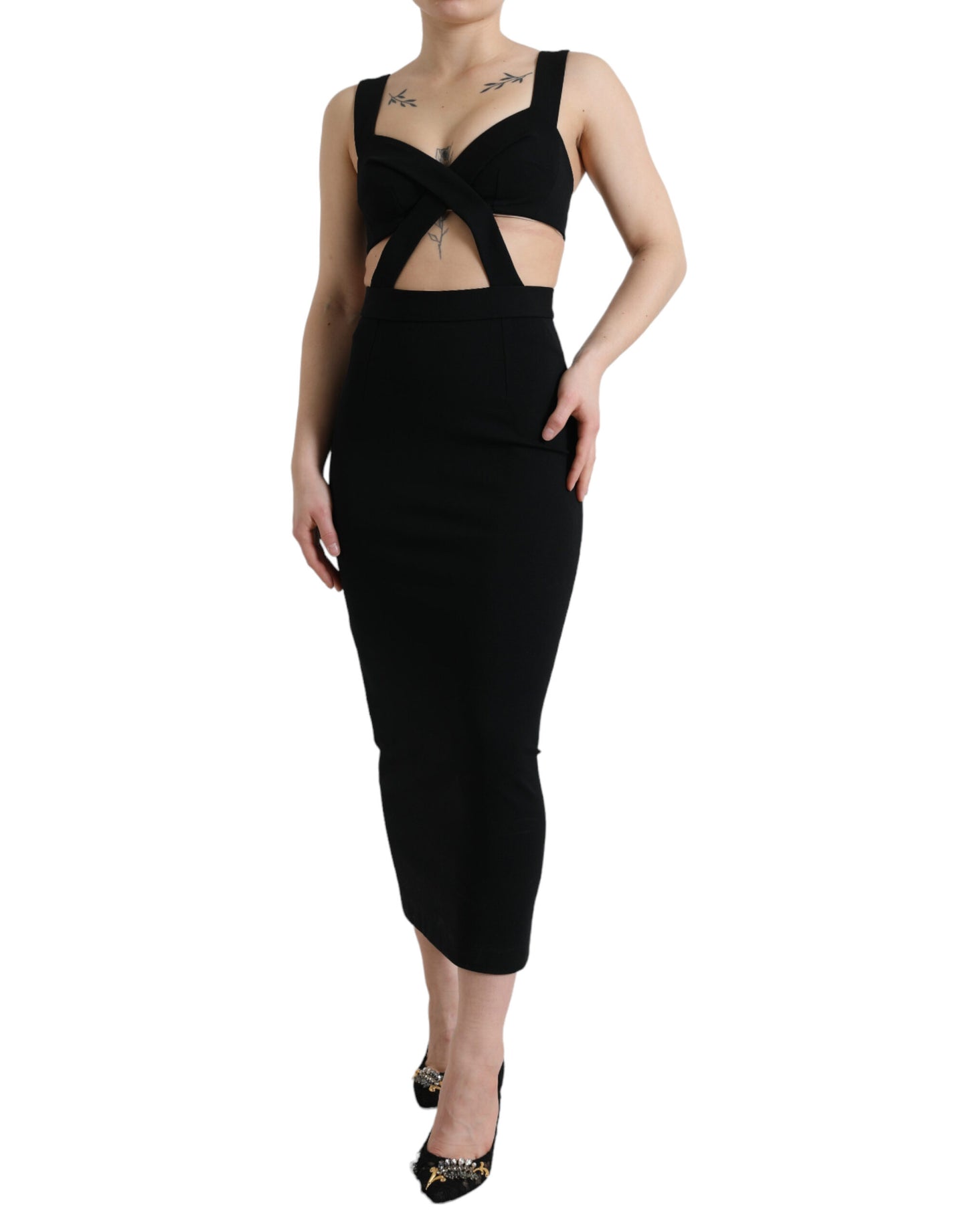 Dolce & Gabbana Black Cut Out Sleeveless Bodycon Midi Dress by Dolce & Gabbana