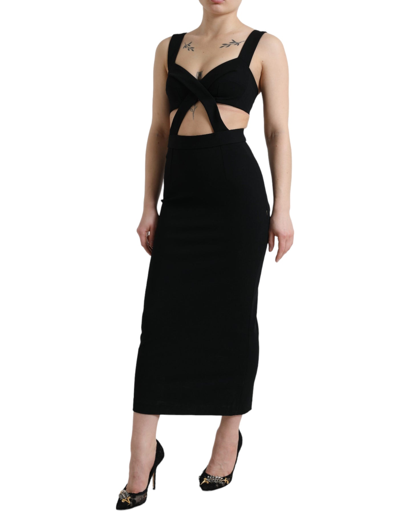Dolce & Gabbana Black Cut Out Sleeveless Bodycon Midi Dress by Dolce & Gabbana