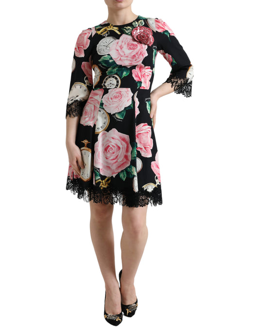 Dolce & Gabbana Black Floral Embellished Lace A-line Dress by Dolce & Gabbana