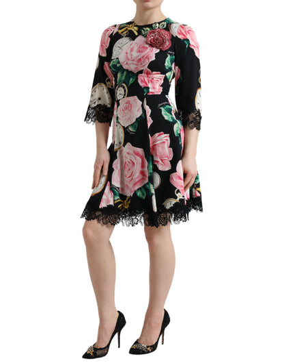 Dolce & Gabbana Black Floral Embellished Lace A-line Dress by Dolce & Gabbana