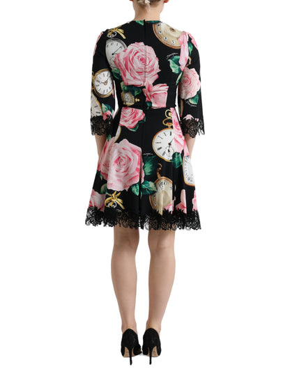 Dolce & Gabbana Black Floral Embellished Lace A-line Dress by Dolce & Gabbana