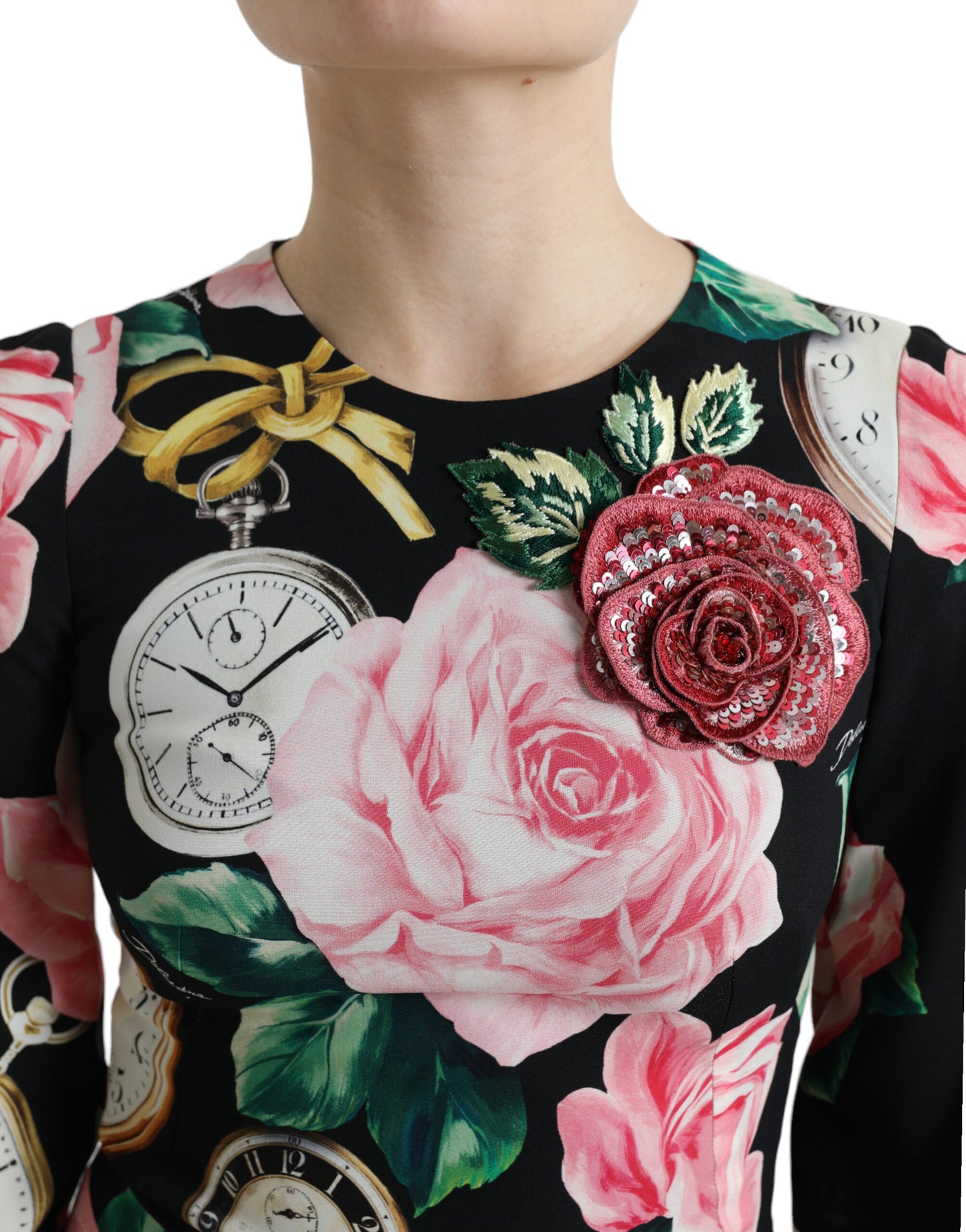 Dolce & Gabbana Black Floral Embellished Lace A-line Dress by Dolce & Gabbana