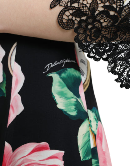Dolce & Gabbana Black Floral Embellished Lace A-line Dress by Dolce & Gabbana