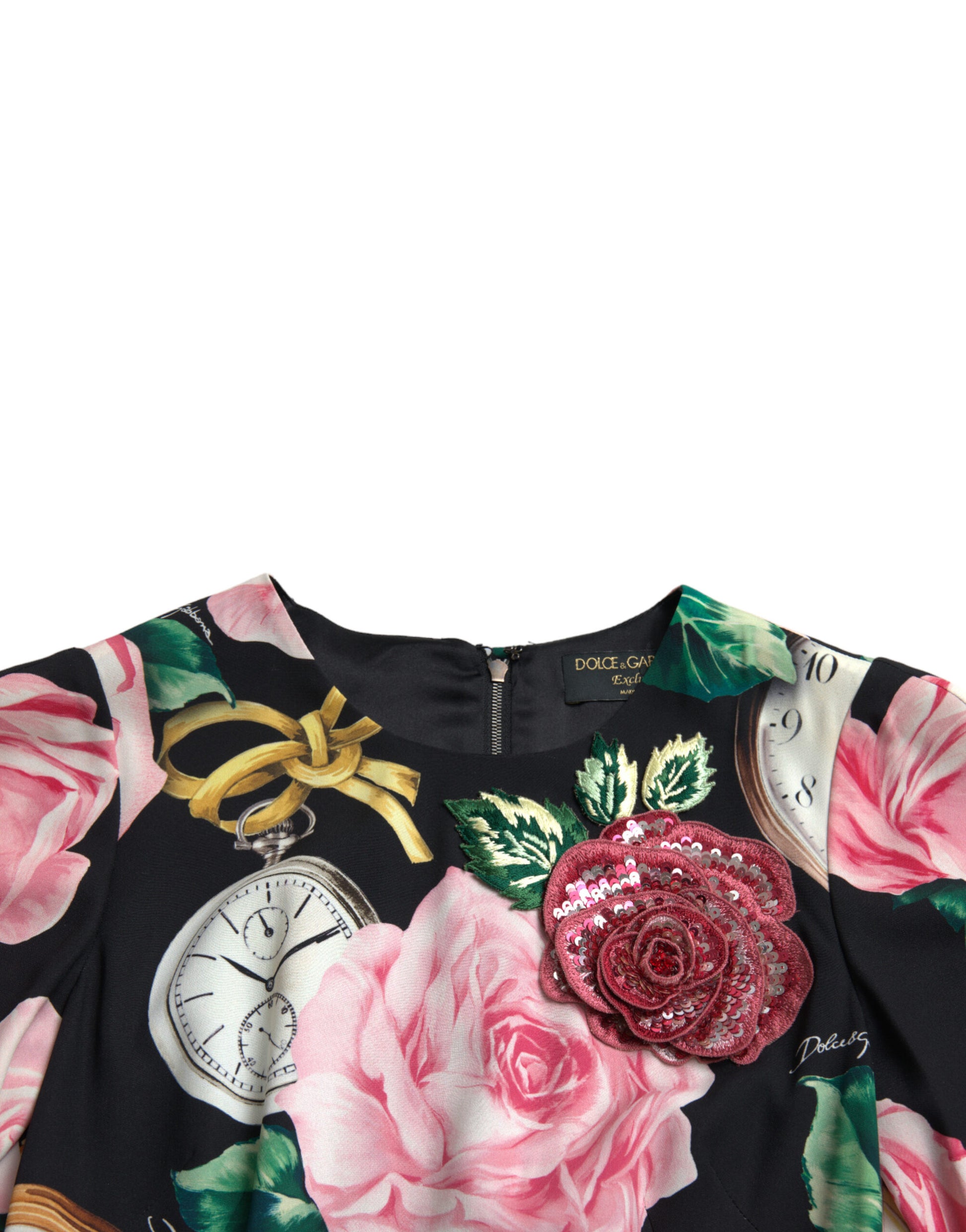 Dolce & Gabbana Black Floral Embellished Lace A-line Dress by Dolce & Gabbana