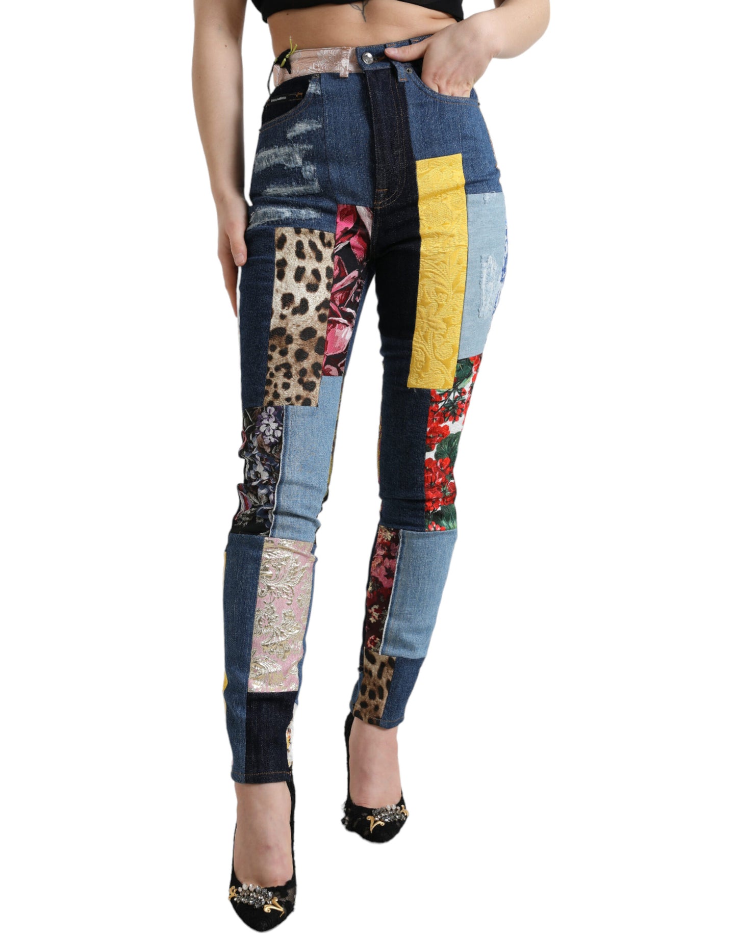 Dolce & Gabbana Multicolor Patchwork GRACE Skinny Denim Jeans by Dolce & Gabbana