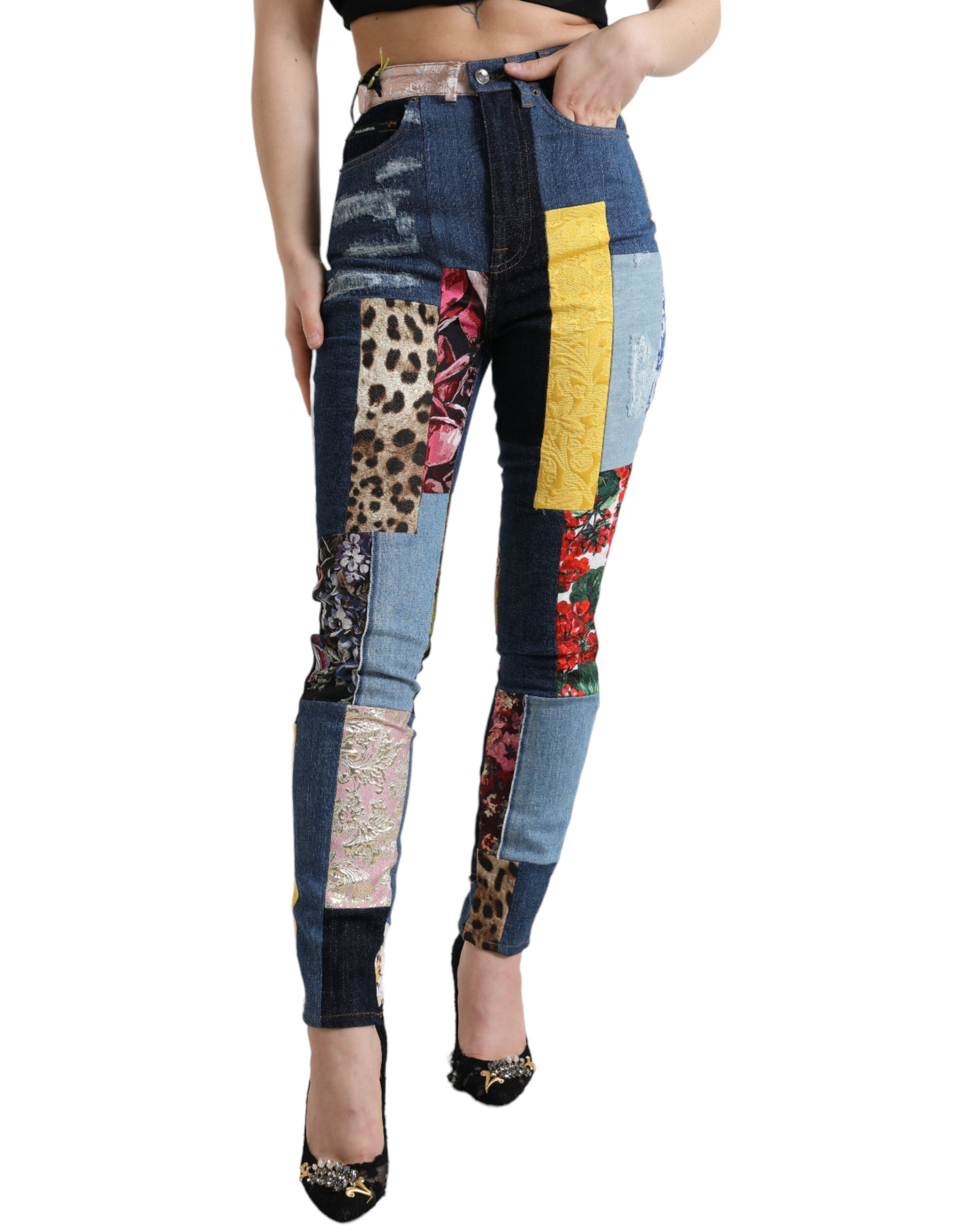 Dolce & Gabbana Multicolor Patchwork GRACE Skinny Denim Jeans by Dolce & Gabbana