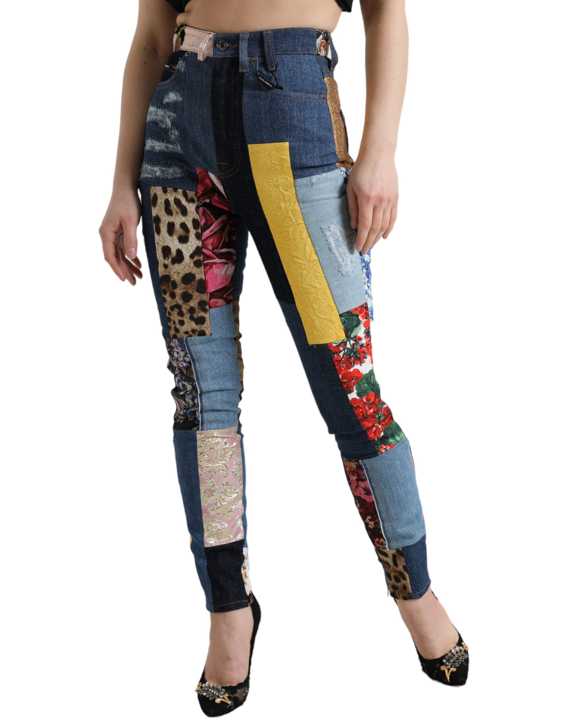 Dolce & Gabbana Multicolor Patchwork GRACE Skinny Denim Jeans by Dolce & Gabbana