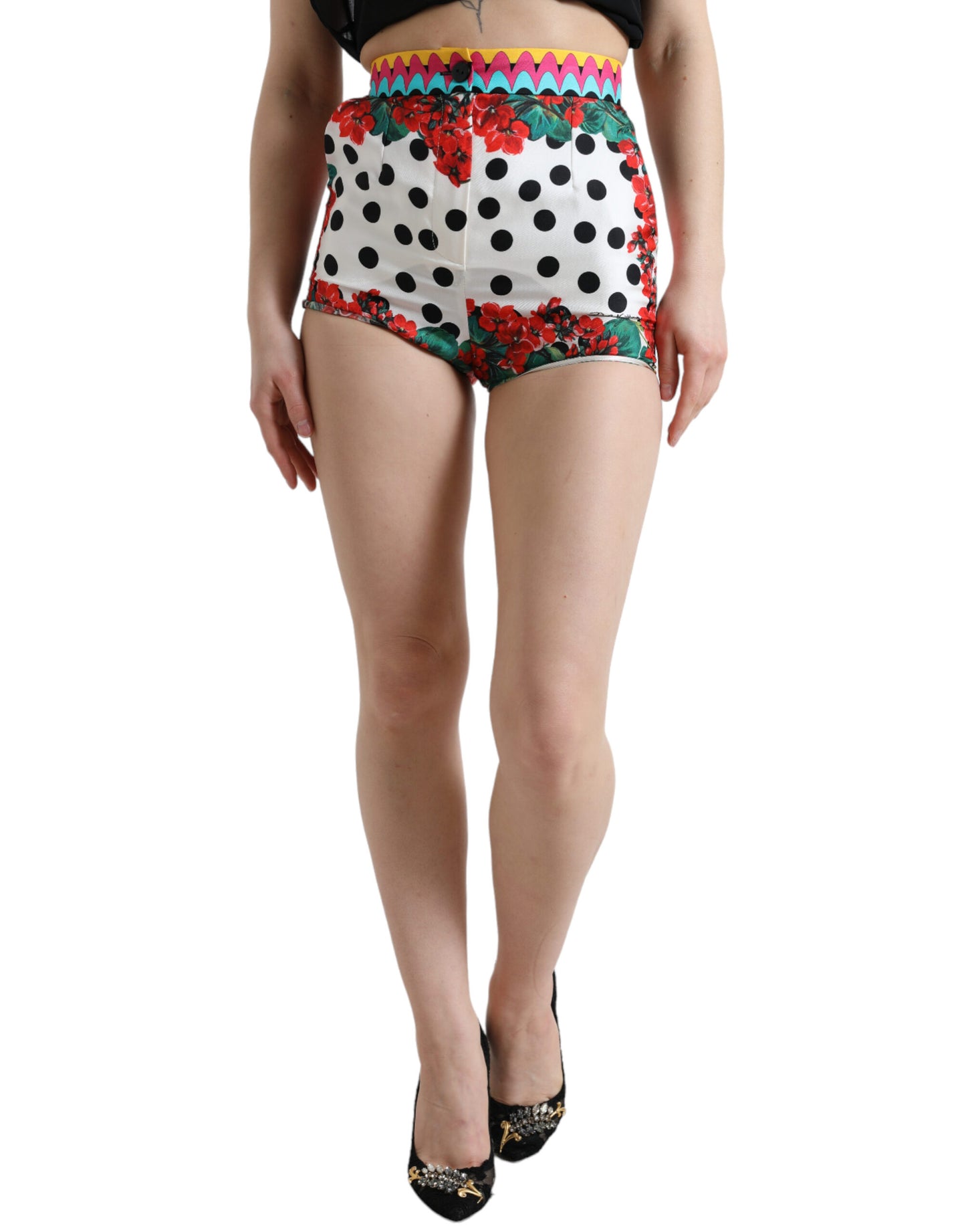 Mini-pantalon taille haute en soie multicolore Dolce &amp; Gabbana