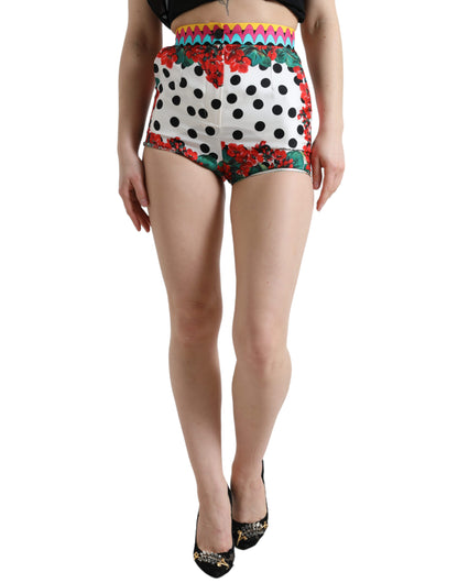 Mini-pantalon taille haute en soie multicolore Dolce &amp; Gabbana
