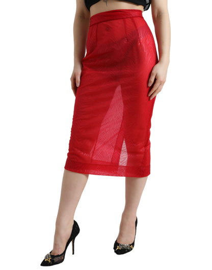 Jupe mi-longue transparente taille haute rouge chic Dolce &amp; Gabbana