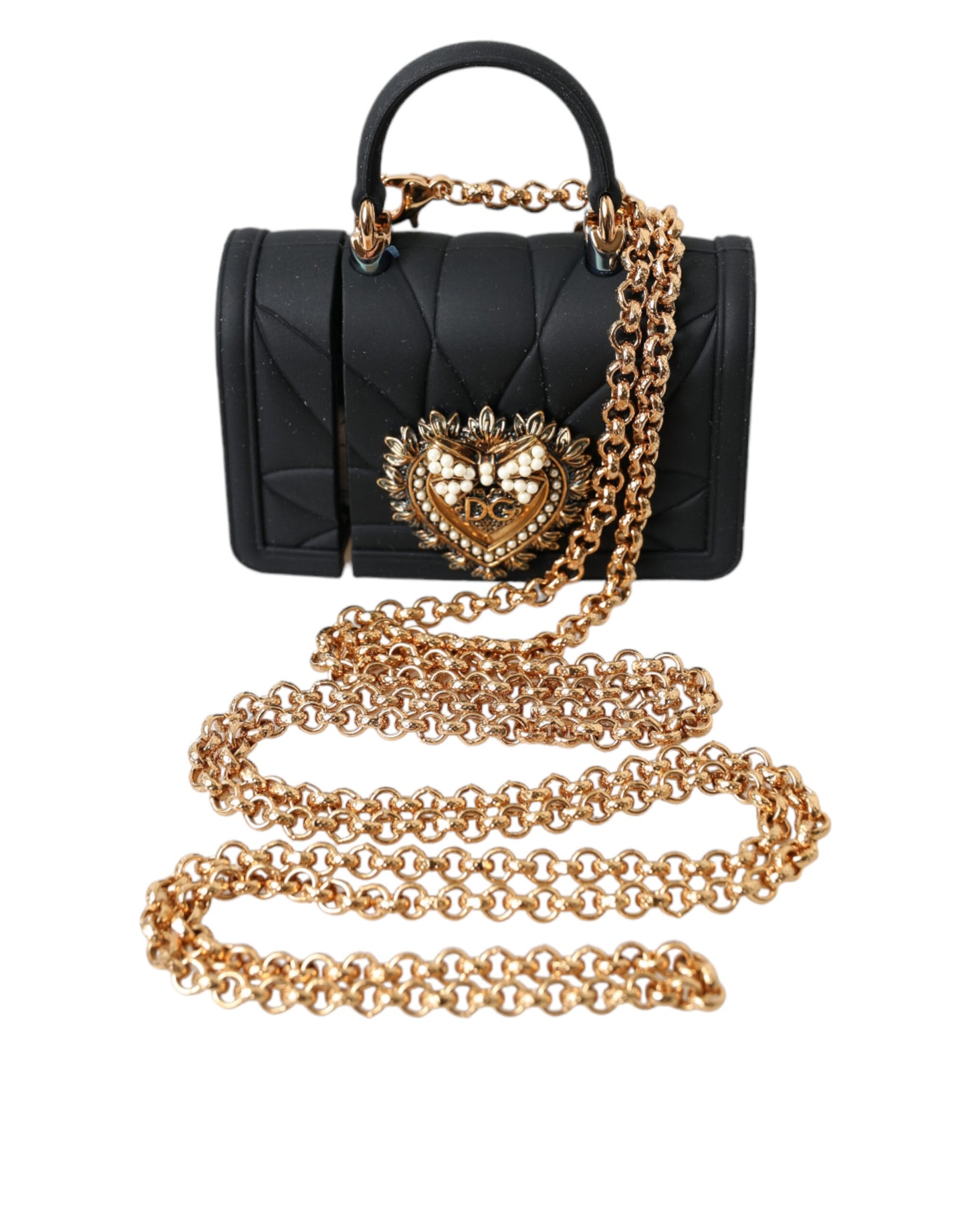 Dolce &amp; Gabbana Black Silicone Devotion Heart Gold Chain Airpods Case