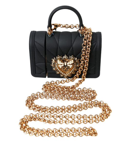 Dolce &amp; Gabbana Black Silicone Devotion Heart Gold Chain Airpods Case