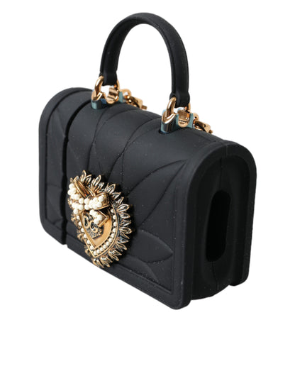 Dolce &amp; Gabbana Black Silicone Devotion Heart Gold Chain Airpods Case