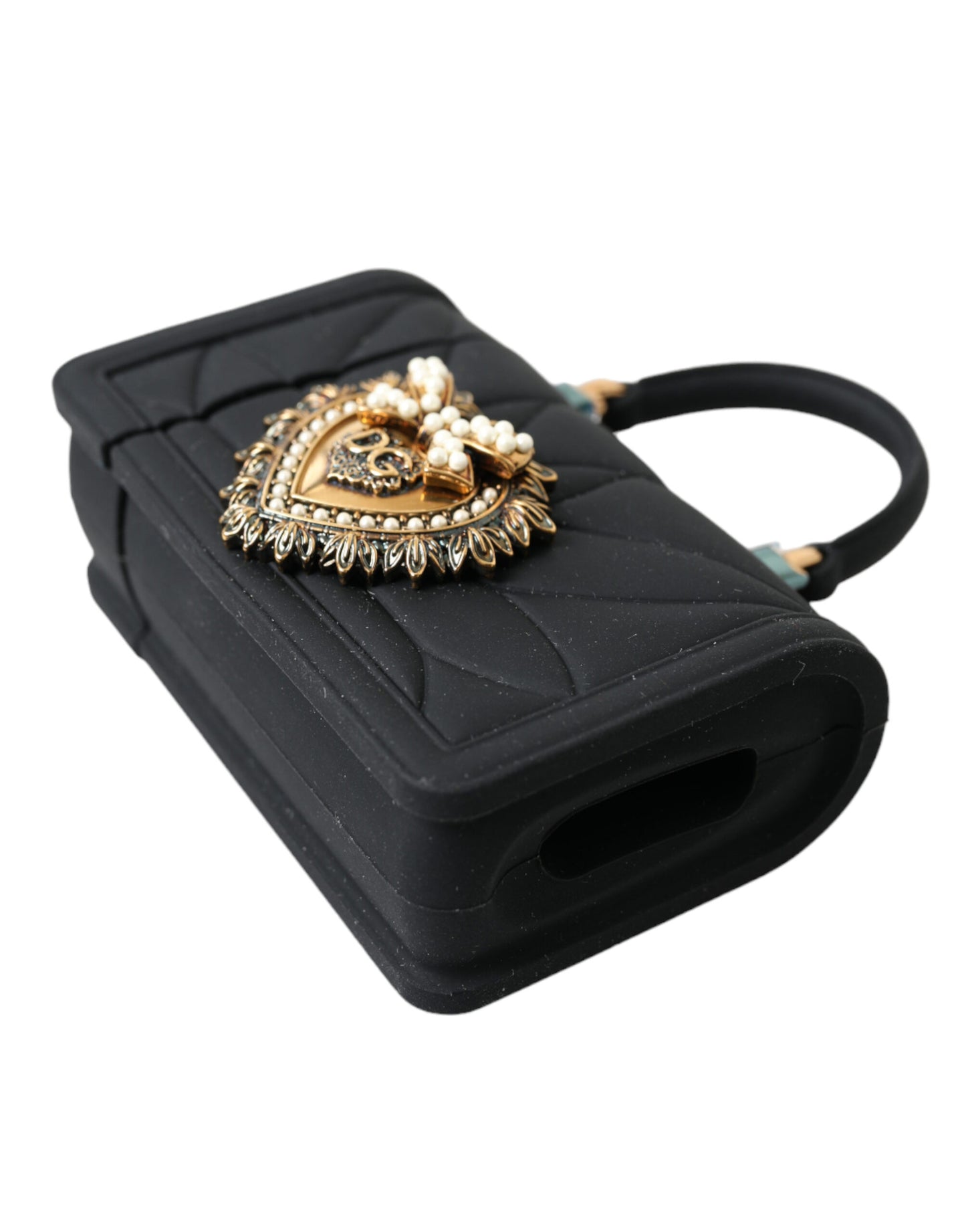Dolce &amp; Gabbana Black Silicone Devotion Heart Gold Chain Airpods Case