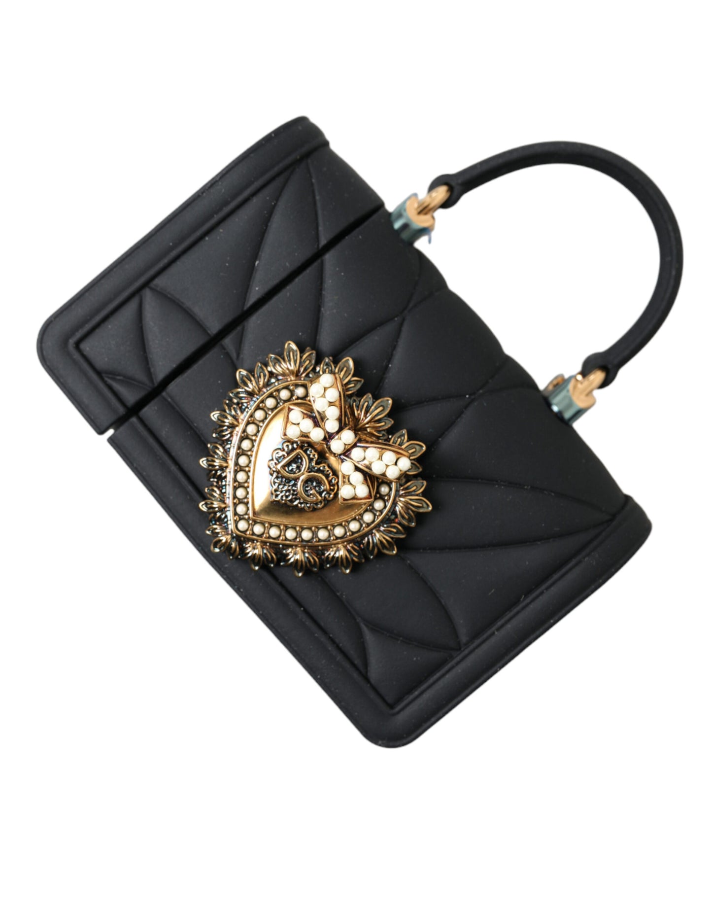 Dolce &amp; Gabbana Black Silicone Devotion Heart Gold Chain Airpods Case