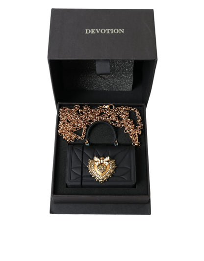 Dolce &amp; Gabbana Black Silicone Devotion Heart Gold Chain Airpods Case
