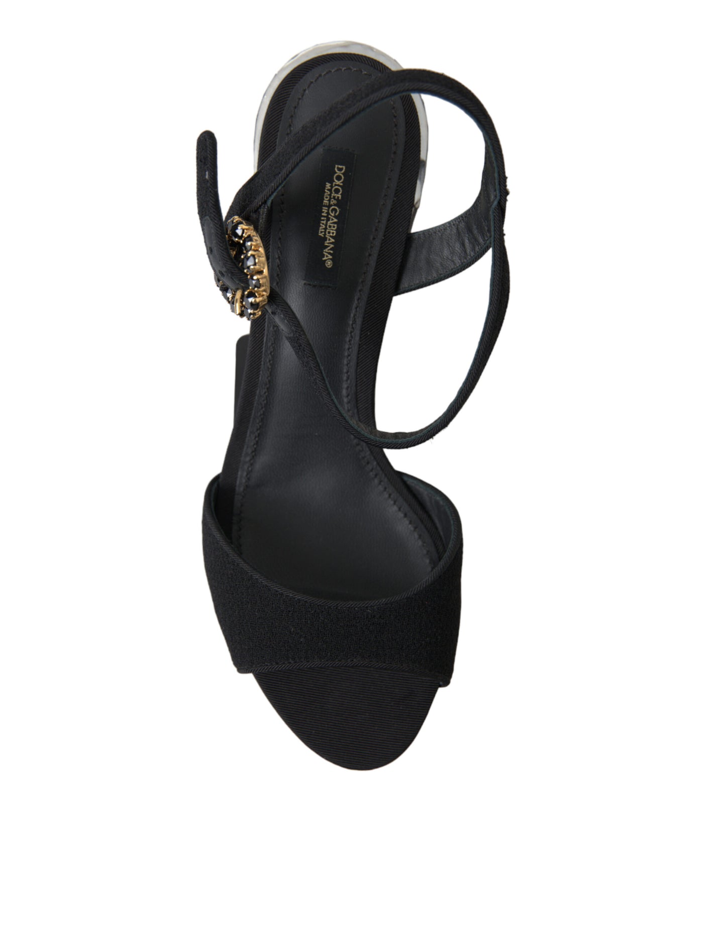 Dolce &amp; Gabbana Black Crystals Ankle Strap Sandals Shoes