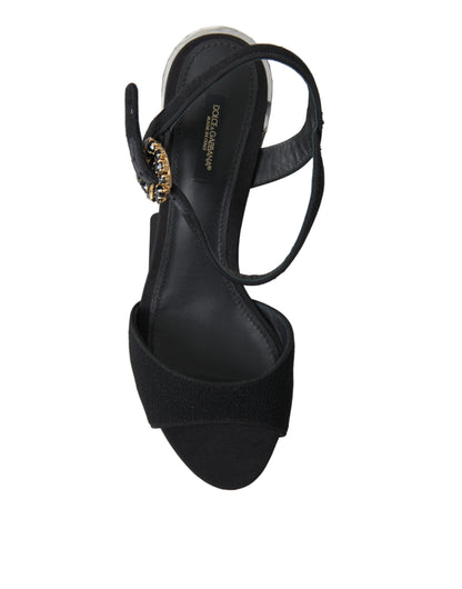 Dolce &amp; Gabbana Black Crystals Ankle Strap Sandals Shoes