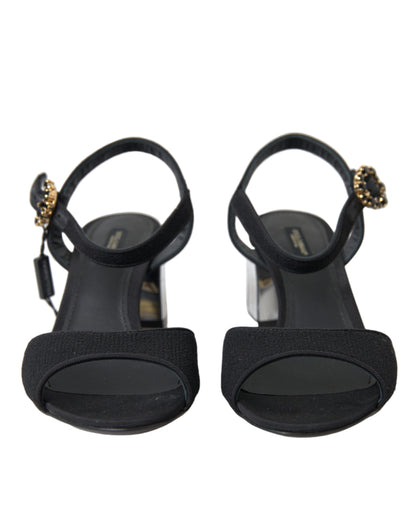 Dolce &amp; Gabbana Black Crystals Ankle Strap Sandals Shoes