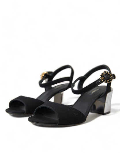 Dolce &amp; Gabbana Black Crystals Ankle Strap Sandals Shoes