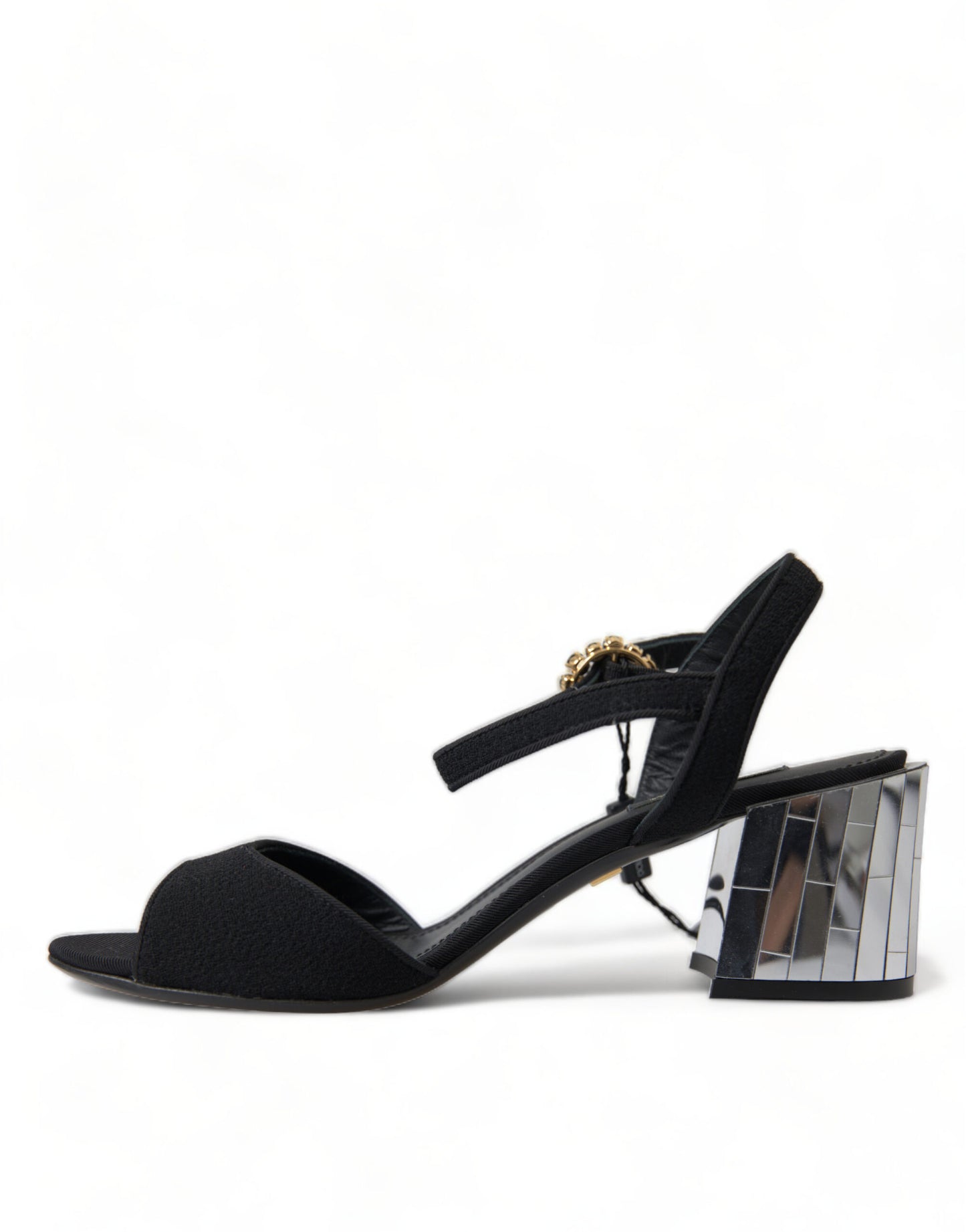 Dolce &amp; Gabbana Black Crystals Ankle Strap Sandals Shoes