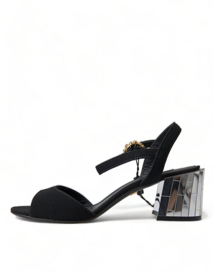 Dolce &amp; Gabbana Black Crystals Ankle Strap Sandals Shoes
