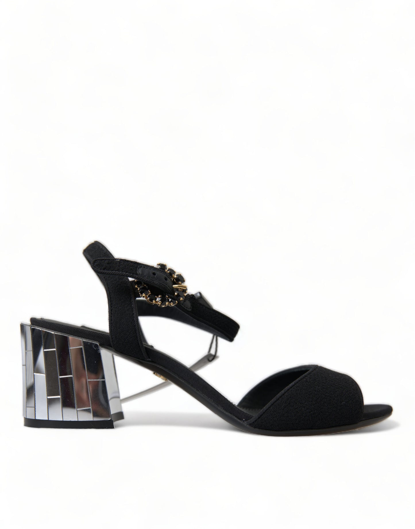 Dolce &amp; Gabbana Black Crystals Ankle Strap Sandals Shoes
