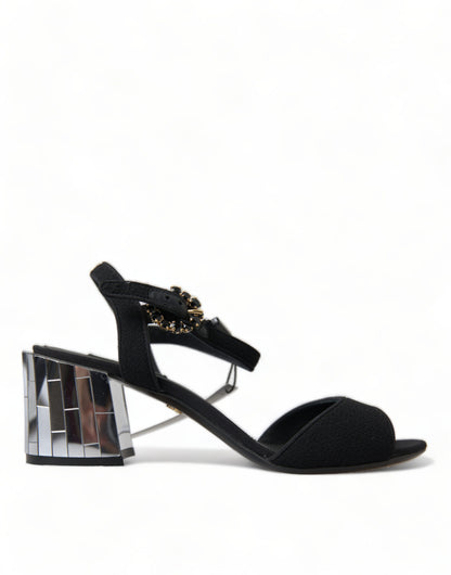 Dolce &amp; Gabbana Black Crystals Ankle Strap Sandals Shoes