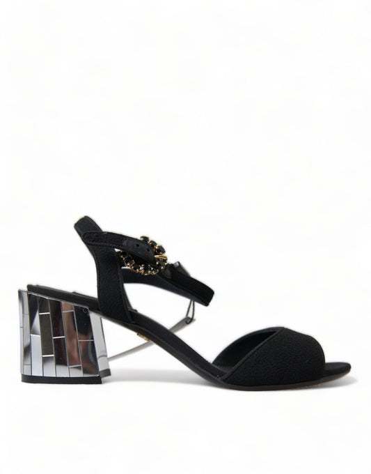 Dolce &amp; Gabbana Black Crystals Ankle Strap Sandals Shoes