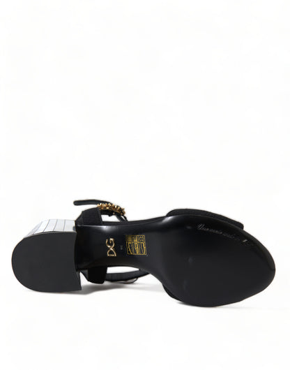 Dolce &amp; Gabbana Black Crystals Ankle Strap Sandals Shoes