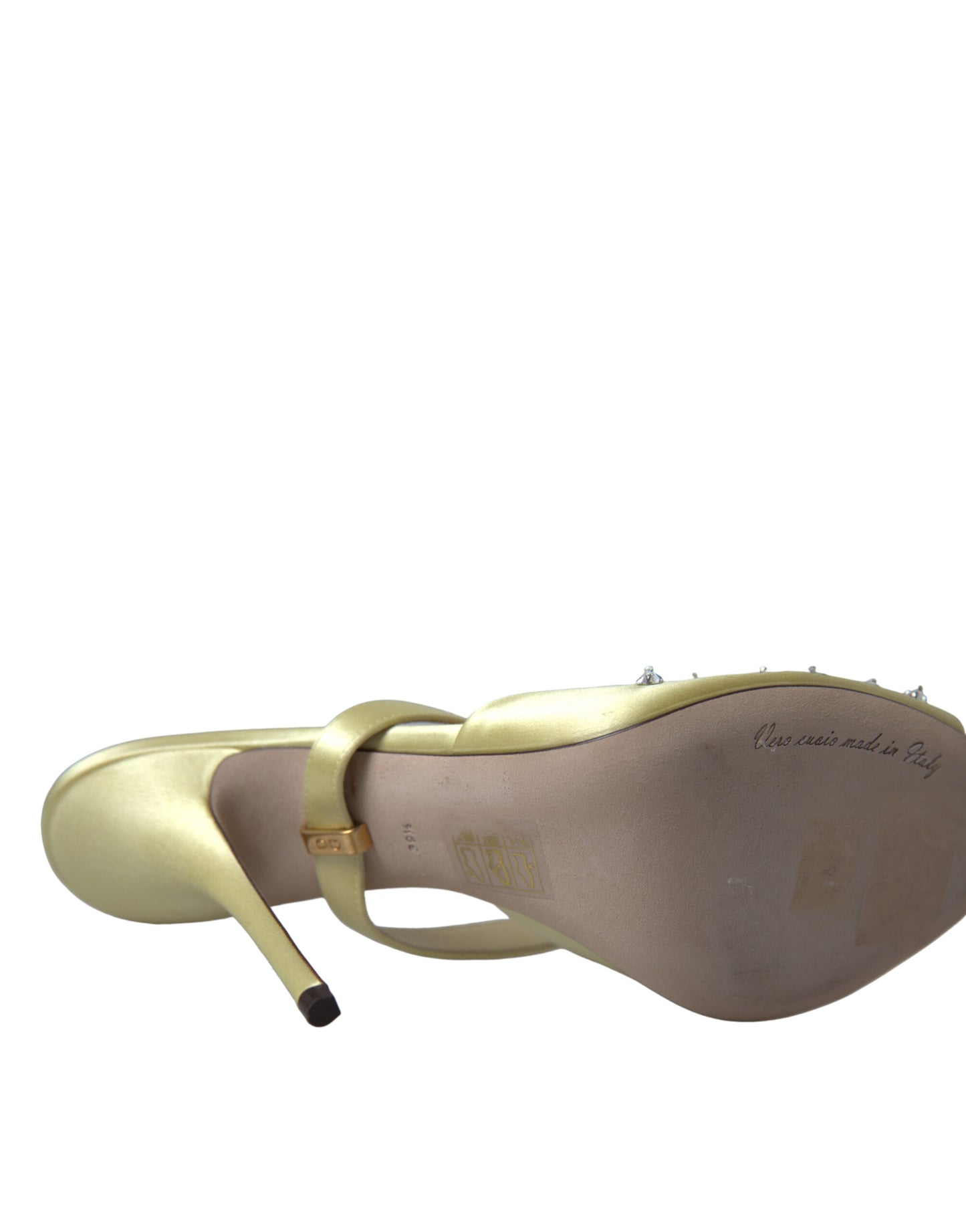 Dolce &amp; Gabbana Yellow Satin Crystal Mary Janes Sandals