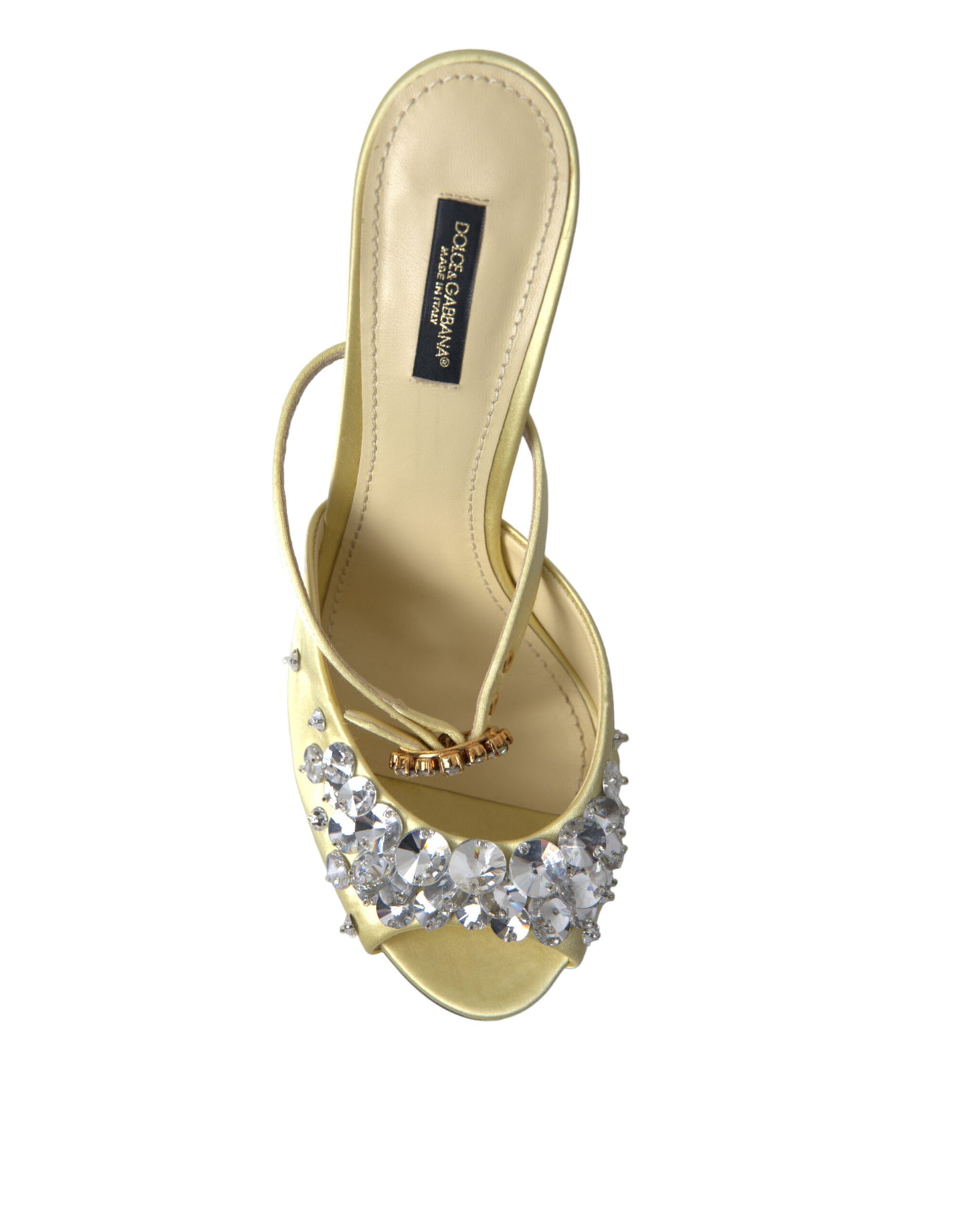 Dolce &amp; Gabbana Yellow Satin Crystal Mary Janes Sandals