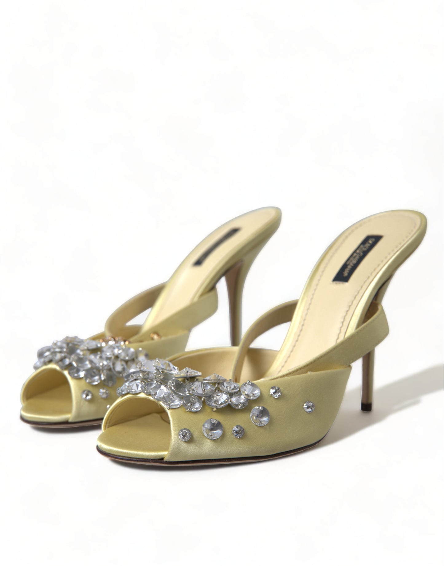 Dolce &amp; Gabbana Yellow Satin Crystal Mary Janes Sandals
