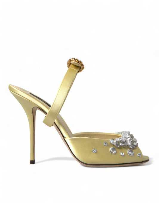 Dolce &amp; Gabbana Yellow Satin Crystal Mary Janes Sandals