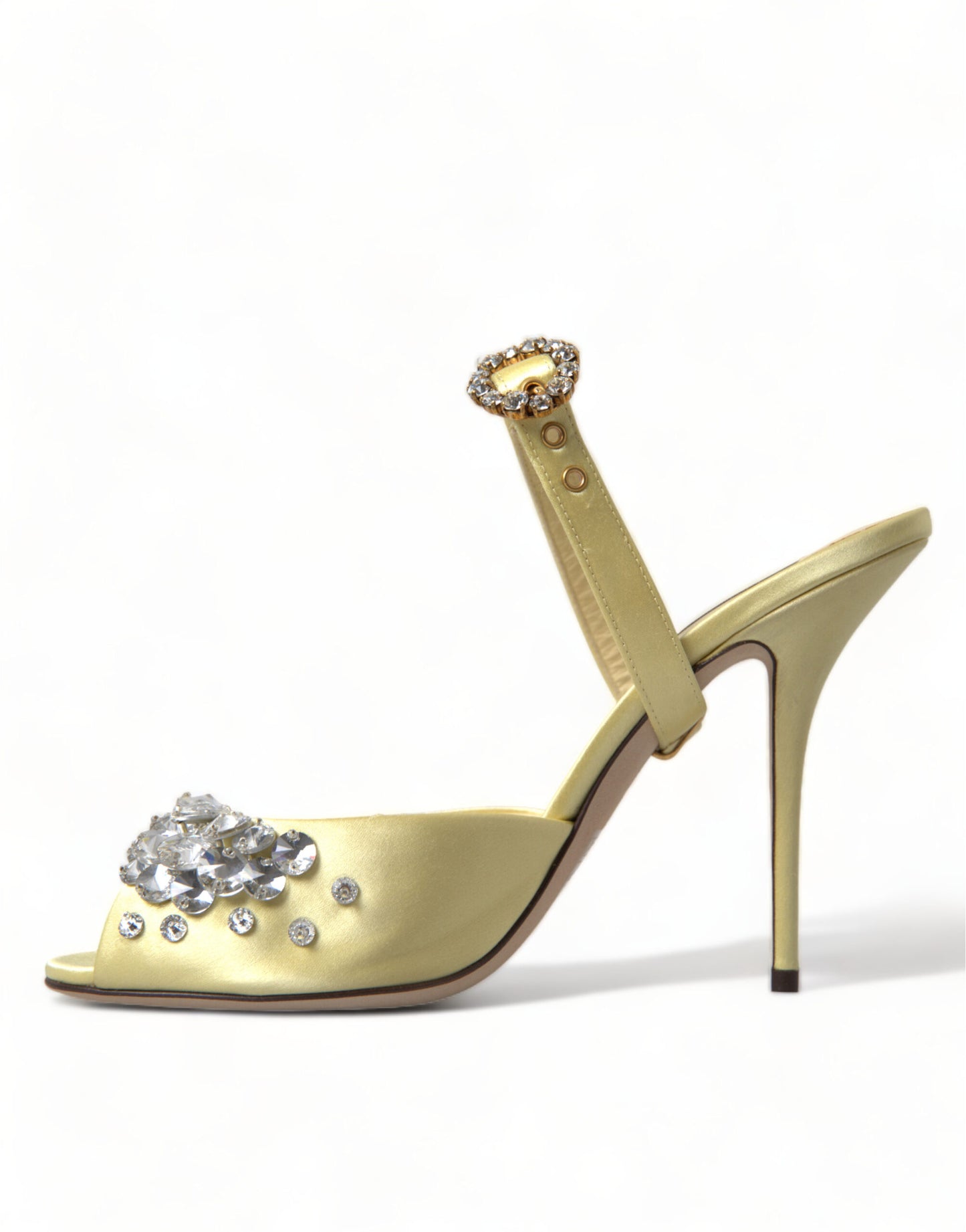 Dolce &amp; Gabbana Yellow Satin Crystal Mary Janes Sandals