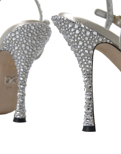 Dolce &amp; Gabbana Silver Crystal Ankle Strap Sandals Shoes